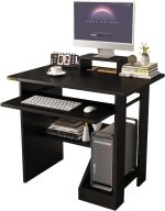 ALISENED Home Office Computer Desk with Monitor Stand Keyboard Tray, 29.5 Inch Study Writing Desk Small PC Laptop Table with Storage Shelves, Modern Workstation for Small Spaces Save Space